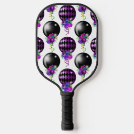 PALAS DE PICKLEBALL PURPLE & BLACK MARDI GRAS BALLOONES FLORES TASSELS