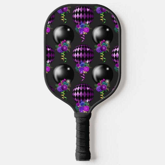 PALAS DE PICKLEBALL PURPLE & BLACK MARDI GRAS BALLOONES FLORES TASSELS (Anverso)