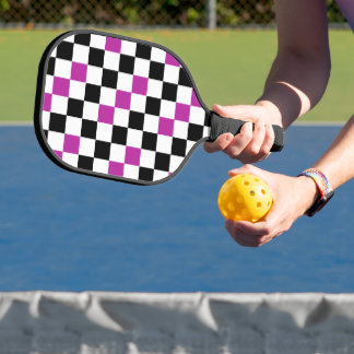 Palas De Pickleball Purple Black White Checkered Pattern Design 
