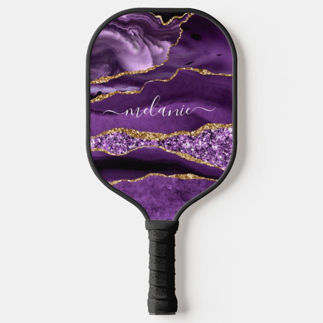 Palas De Pickleball Purple Gold Purpurina Nombre personalizado Paddle (Anverso)
