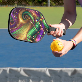 PALAS DE PICKLEBALL PURPURA VERDE AMARILLO OLAS Y COLLAR DE MARDI GRAS