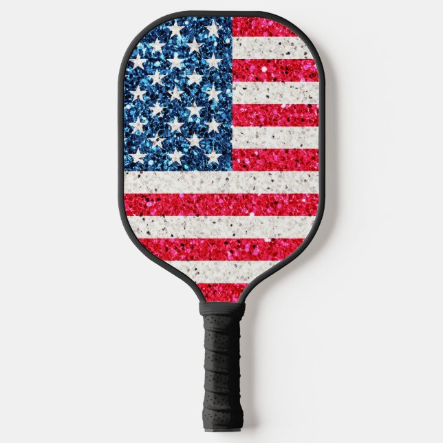 Palas De Pickleball Purpurina azul blanco rojo bandera estadounidense  (Anverso)