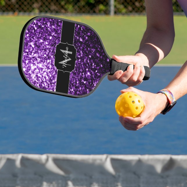 Palas De Pickleball Purpurina brillante oscuro morado chispas Monogram (in situ)