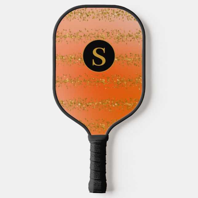 Palas De Pickleball Purpurina de Monograma Naranja (Reverso )