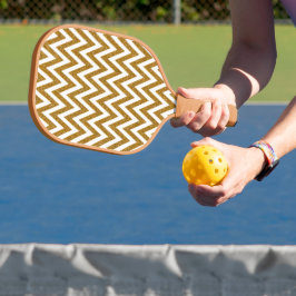 Palas De Pickleball Purpurina de oro de Glam y rayas de chevron blanca