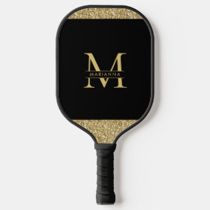 Palas De Pickleball Purpurina de oro negro elegante monograma personal