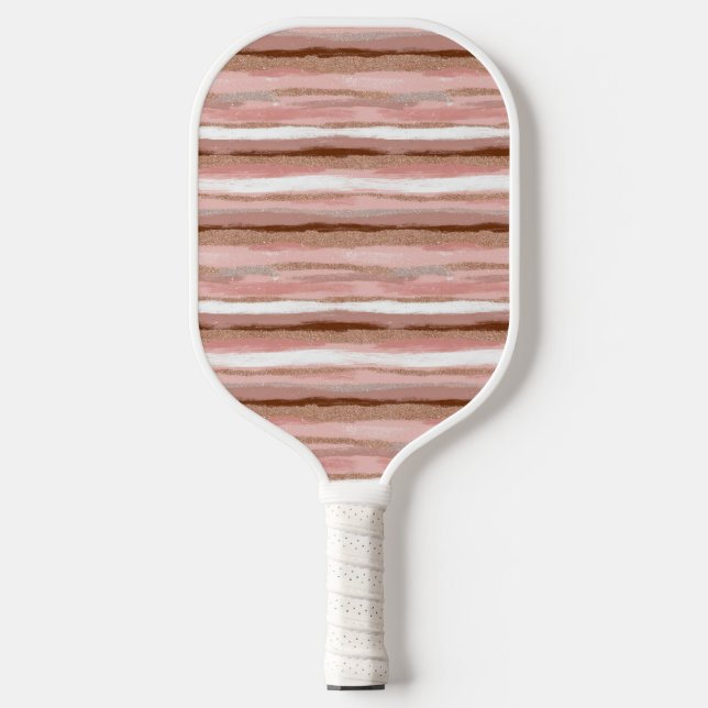 Palas De Pickleball Purpurina de oro rayado rosado (Anverso)