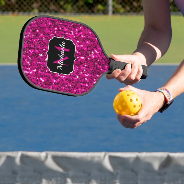 Palas De Pickleball Purpurina falso de chispas rosadas calientes Monog (in situ)