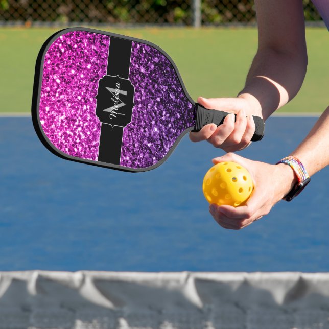 Palas De Pickleball Purpurina falso rosa morado chispas Monograma (in situ)