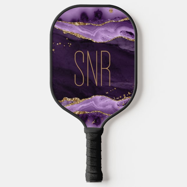 Palas De Pickleball Purpurina Geode Gold de Agate Purple Personalizado (Anverso)