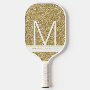 Palas De Pickleball Purpurina monogramado dorado personalizado inicial