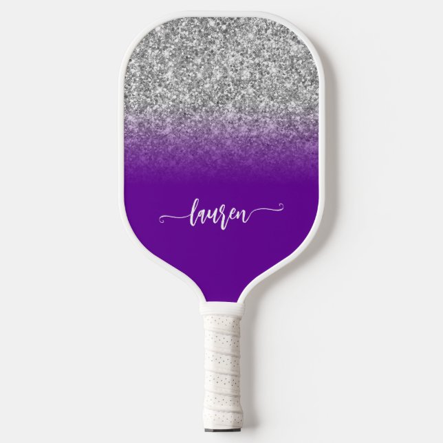 Palas De Pickleball Purpurina plateado Violet Purple Ombre Moderno Scr (Anverso)