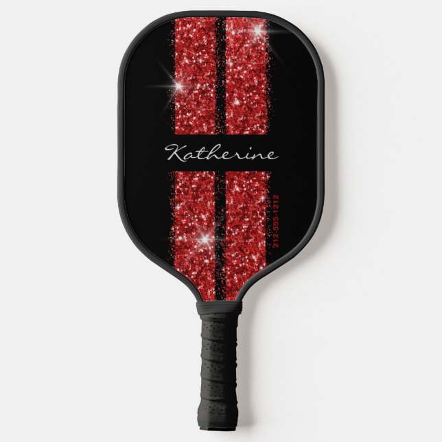 Palas De Pickleball Purpurina Rojo Carreras Deportiva franjas Elegante (Reverso )