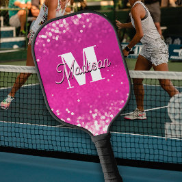 Palas De Pickleball Purpurina rosa caliente Monograma de Bokeh