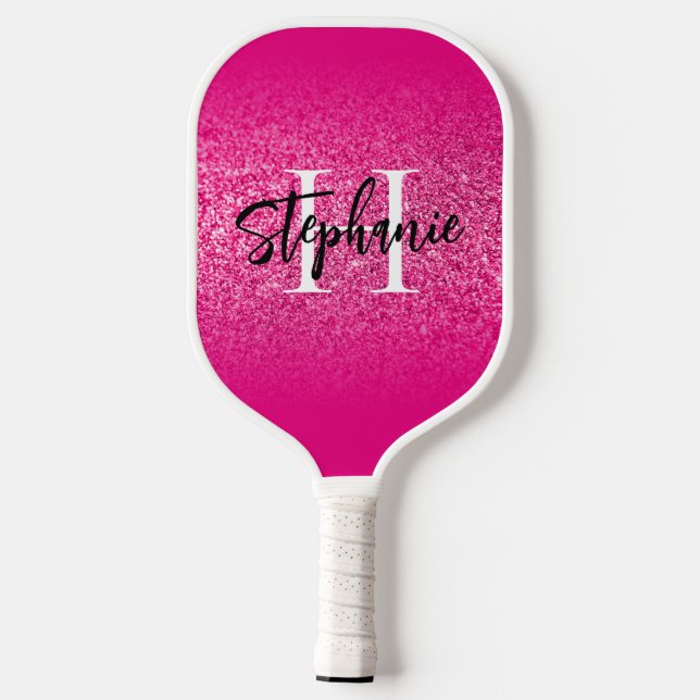 Palas De Pickleball Purpurina rosa caliente Ombre Monogramado (Reverso )