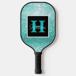 Palas De Pickleball Purpurina turquesa Glam Monograma Personalizable d