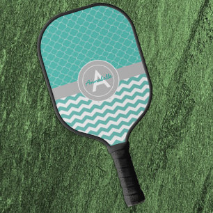 Palas De Pickleball Quatrefoil de Chevron gris verde azulado
