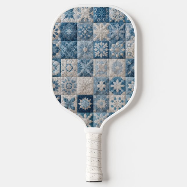 Palas De Pickleball Quilt de copo de nieve azul y blanco (Anverso)