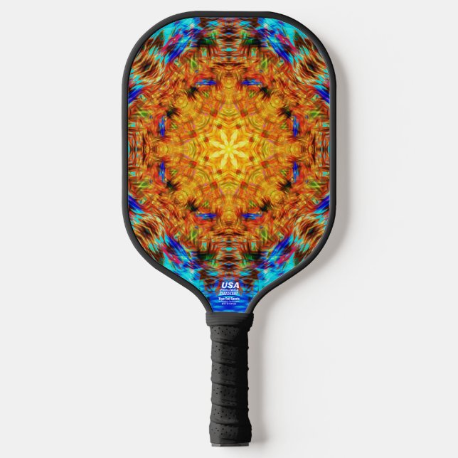 Palas De Pickleball Radiant Vibrant Kaleidoscopic Sunburst Art  (Anverso)