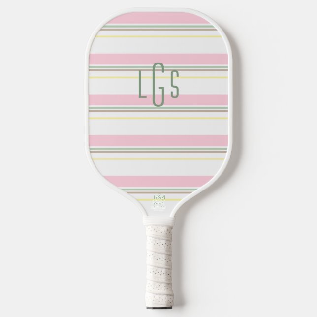 Palas De Pickleball Rayado Rosa Amarillo Verde Blanco Marrón Claro Mon (Anverso)