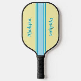 Palas De Pickleball Rayas azul cielo y amarillo retro - Monogramado