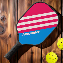 Palas De Pickleball Rayas azules deportivas vintage con nombre