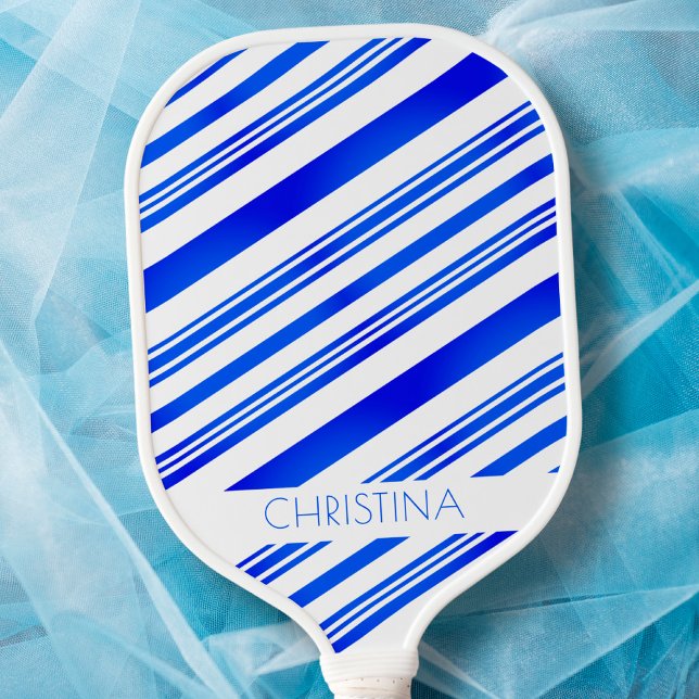Palas De Pickleball Rayas azules y blancas Nombre elegante moderno (Subido por el creador)