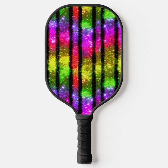 Palas De Pickleball Rayas Brillantes Arcoíris Neón (Anverso)