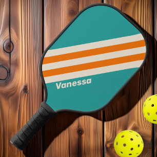 Palas De Pickleball Rayas con nombre de ambiente retro Sea Breeze