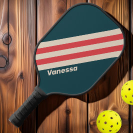 Palas De Pickleball Rayas con Nombre Vibra Verde Turquesa Retro