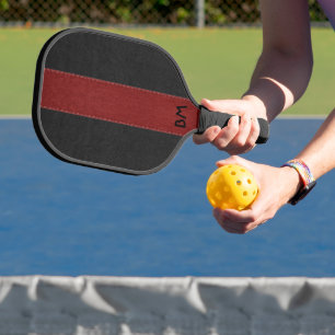 Palas De Pickleball Rayas de cuero negro y rojo falso