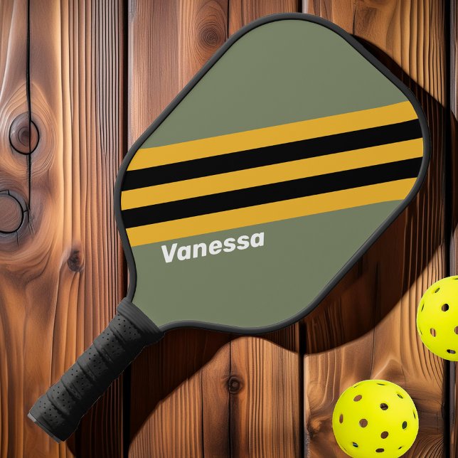 Palas De Pickleball Rayas de luz nocturna de oliva con nombre (Subido por el creador)