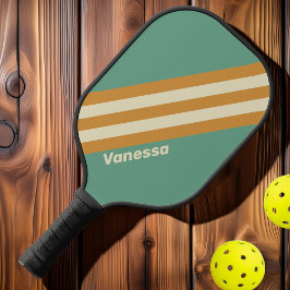 Palas De Pickleball Rayas de musgo retro con nombre