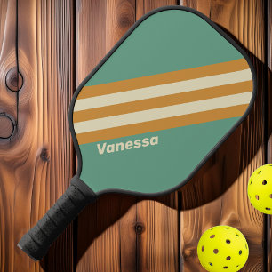 Palas De Pickleball Rayas de musgo retro con nombre