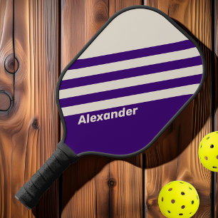 Palas De Pickleball Rayas de parra deportiva vintage con nombre