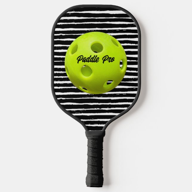 Palas De Pickleball Rayas de pincel blanco y negro Paddle Pro/ Princes (Reverso )