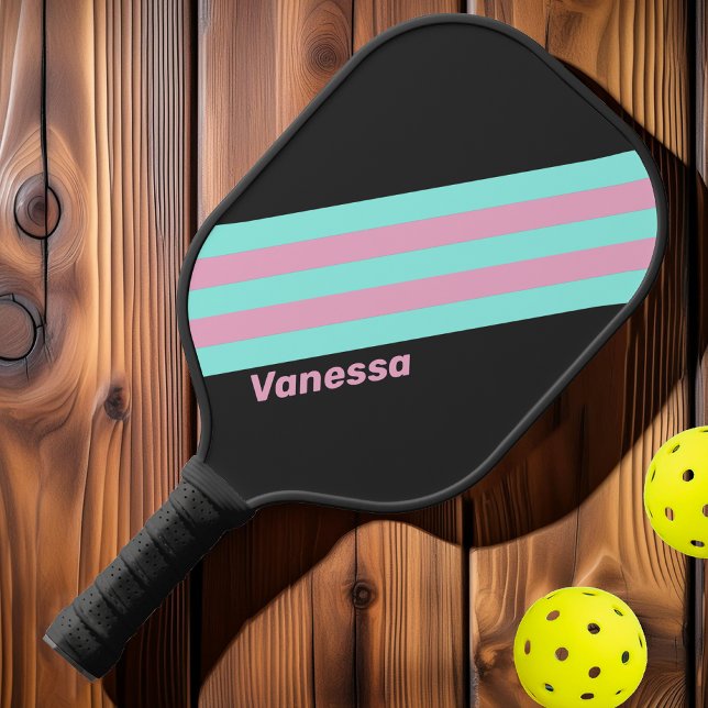 Palas De Pickleball Rayas de prisma nocturno retro con nombre (Subido por el creador)
