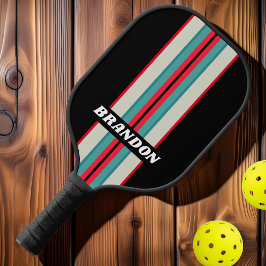 Palas De Pickleball Rayas de Rali de Arcoíris Retro Furtivo con Nombre