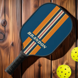 Palas De Pickleball Rayas de Rally de Arcoíris Azul Vintage con Nombre