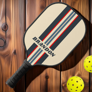 Palas De Pickleball Rayas de Rally de Arcoíris Náutico Retro con Nombr