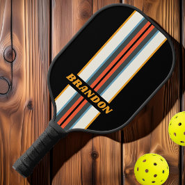 Palas De Pickleball Rayas de Rally de Arcoíris Oscuro Retro con Nombre