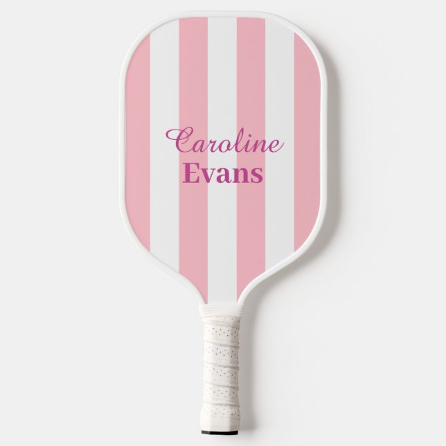 Palas De Pickleball Rayas de rosa y blanco  (Reverso )