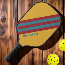 Palas De Pickleball Rayas de Semilla de Mostaza Retro con Nombre