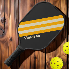 Palas De Pickleball Rayas de sol negro retro con nombre