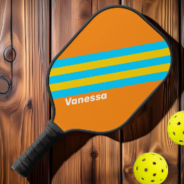 Palas De Pickleball Rayas de verano retro de playa con nombre
