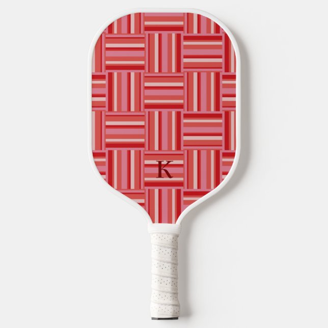 Palas De Pickleball Rayas geométricas rojas y rosadas personalizadas (Anverso)