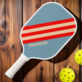 Palas De Pickleball Rayas Horizontales del Océano Retro con Nombre