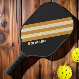 Palas De Pickleball Rayas Horizontales Doradas Retro con Nombre