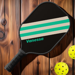 Palas De Pickleball Rayas Medianoche Retró con Nombre a la Menta