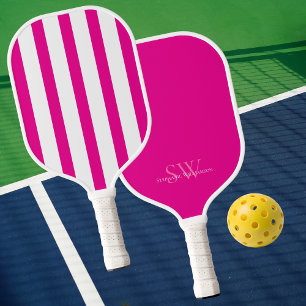 Palas De Pickleball Rayas minimalistas modernas rosa caliente blanco p